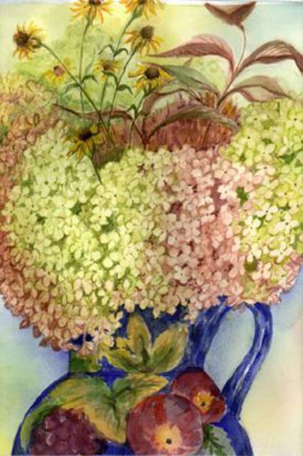 Mary Jean Mailloux  'Hydrangea Arrangement', created in 2004, Original Drawing Gouache.