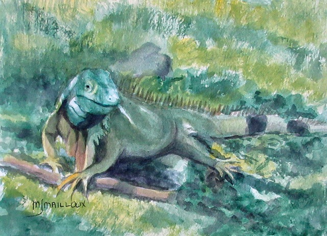 Mary Jean Mailloux  'Iguana Camo', created in 2020, Original Drawing Gouache.