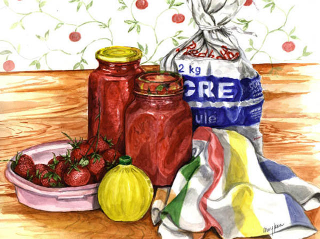 Artist Mary Jean Mailloux. 'Summer Delights' Artwork Image, Created in 2003, Original Drawing Gouache. #art #artist