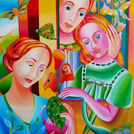 Mairim Perez Roca: 'the family', 2019 Acrylic Painting, Family. Artist Description: Technique: Acrylic on canvasSize: 75 cm x 55 cmYear: 2019Comment: The painting shows a family of three very beautiful and delicate women.  The most interesting thing is the painting where the two female characters are: a mother offering much affection to her daughter. The girl ...