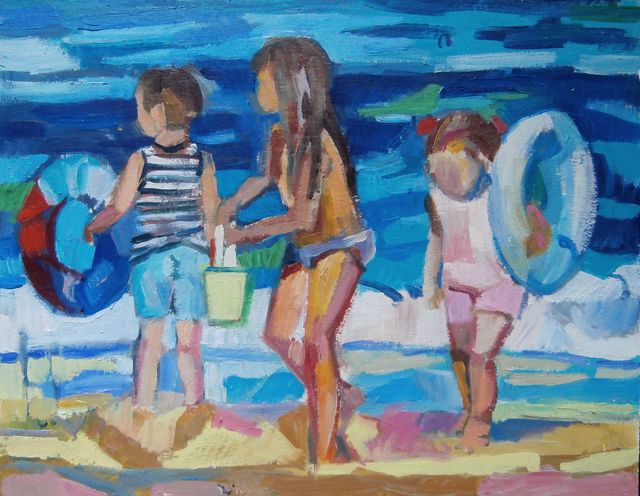 Artist Maja Djokic Mihajlovic. 'Children At The Beach' Artwork Image, Created in 2018, Original Pastel. #art #artist