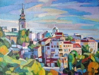 Maja Djokic Mihajlovic: 'cityscape', 2018 Oil Painting, Architecture. This is a unique, one of a kind original oil painting. The painting is sold unframed. It is signed on back and comes with a Certificate of Authenticity.The painting will be carefully packed in cardboard box with layers of bubble wrap and sent out to you as soon as ...