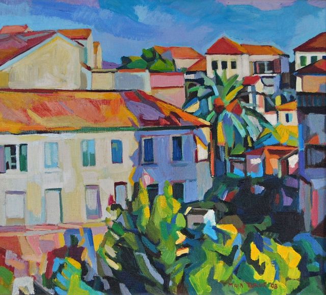 Artist Maja Djokic Mihajlovic. 'Mediterranean Houses' Artwork Image, Created in 2008, Original Pastel. #art #artist