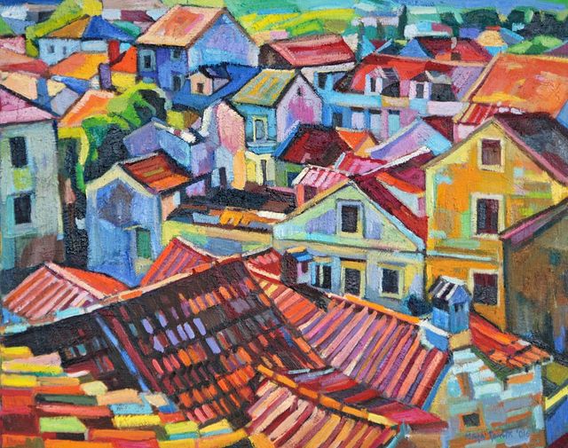 Maja Djokic Mihajlovic  'Old City Roofs', created in 2018, Original Pastel.