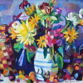 Maja Djokic Mihajlovic: 'still life with yellow flowers', 2012 Oil Painting, Floral. Artist Description: flowersfloral compositionstill life...