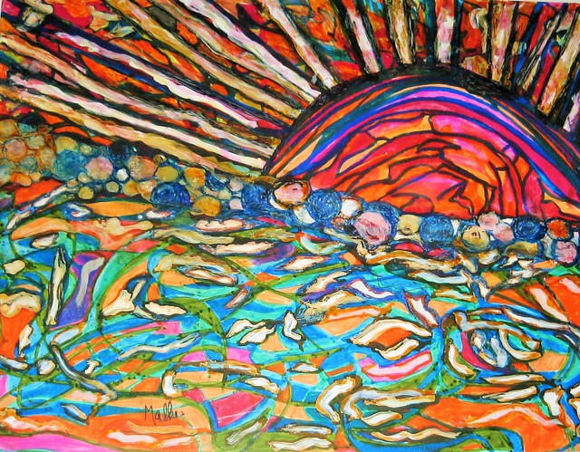 Artist B Malke. 'Sunset  At Sea' Artwork Image, Created in 2014, Original Painting Ink. #art #artist