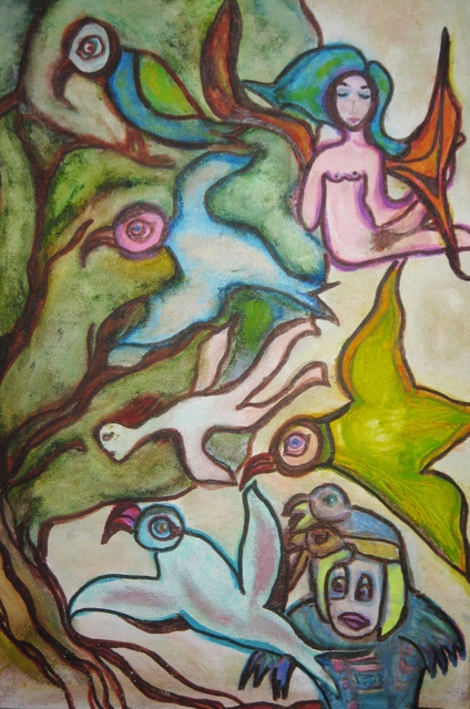 B Malke  'The Bird Tree', created in 2012, Original Painting Ink.