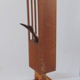 B Malke: 'The bird at its window', 2014 Wood Sculpture, Figurative. Artist Description:    The statue turns  on its base              ...