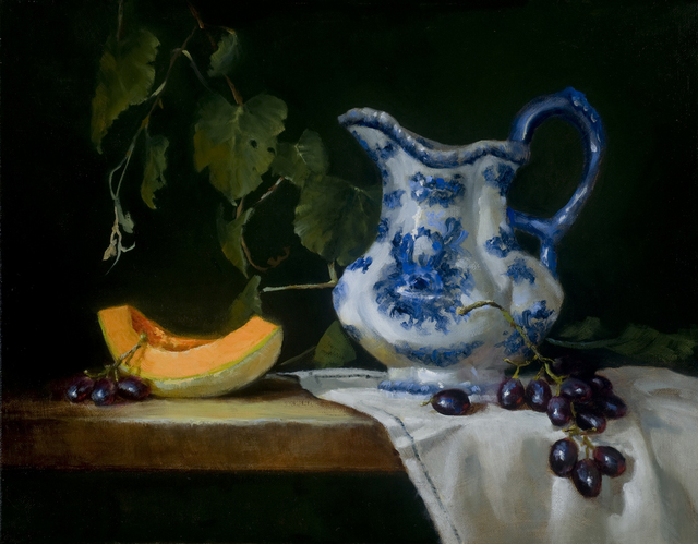 Barbara A Jones  'Blue Pitcher With Canteloupe', created in 2010, Original Printmaking Giclee.