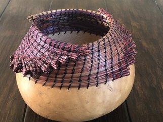 Mallory Krispinsky: 'hand made woven gourd vase', 2019 Basketry, Home. Gourd base with hand woven reed at top. Can be used for decoration or for storage. ...