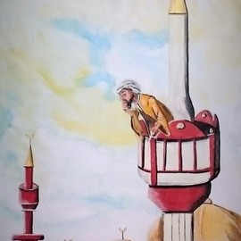 Mamu Art: 'der muezzin', 2018 Acrylic Painting, Ethnic. Artist Description: Bis in die Wolken ragt das Minarett mit seinem goldenen Dach. Mit Blick auf die Stadt beugt sich der Muezzin hinunter, um die GlA$?ubigen zum Gebet zu rufen. ...