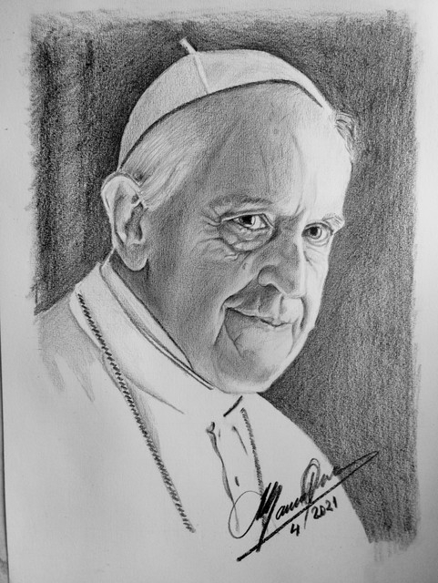 Artist Manuel Silva. 'Papa Francisco' Artwork Image, Created in 2021, Original Drawing Ink. #art #artist