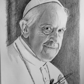 Manuel Silva: 'Papa francisco', 2021 Graphite Drawing, Religious. Artist Description: Desenho em grafite ...