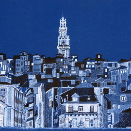 Manuel Silva: 'oporto portugal night', 2021 Ink Drawing, Urban. Artist Description: Old houses Oporto. ...