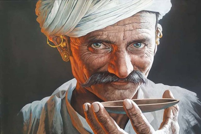 Manish Vaishnav  'Old Man Painting', created in 2021, Original Watercolor.