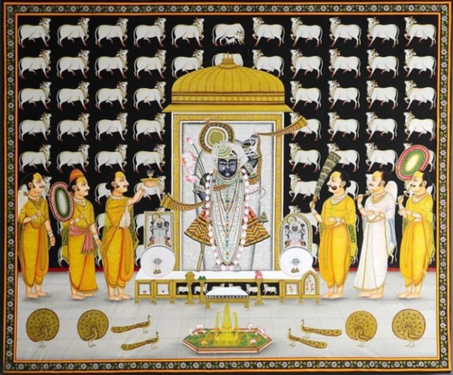 Manish Vaishnav  'Pichwai Shreenathji Painting', created in 2021, Original Watercolor.