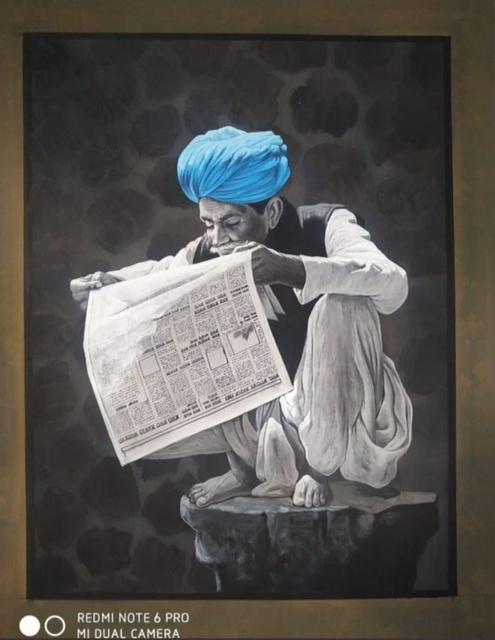 Manish Vaishnav  'Reading News Paperneutral', created in 2021, Original Watercolor.