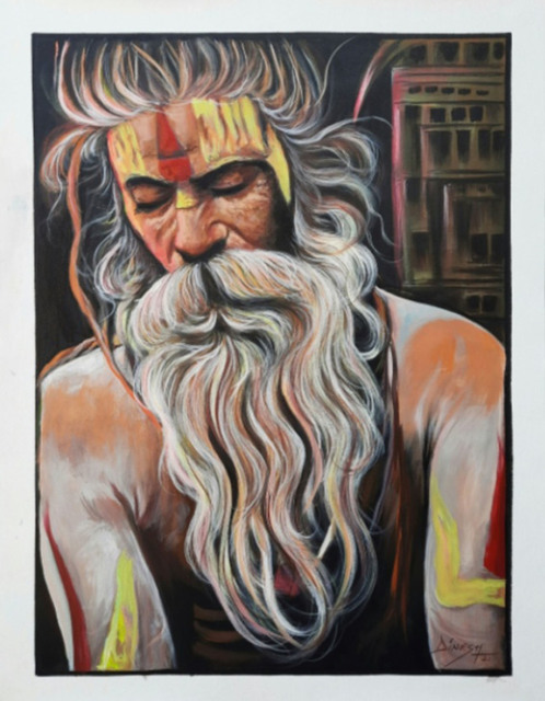 Manish Vaishnav  'Sadhu Painting Indian Sadhu', created in 2021, Original Watercolor.