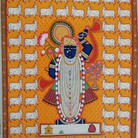 Manish Vaishnav: 'shrinathji pichwai painting', 2022 Acrylic Painting, Religious. Artist Description: This is a Pichwai painting Made of Natural Stone Colors On Pure Cotton Cloth.HOME DECORATIVE PAINTINGHAND PAINTEDSizes Available:40 X 60 InchPichwai is a traditional style of painting from Rajasthan. The word Pichwai stands for hanging at the back  Sanskrit word  Pichh  means back ...