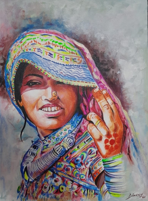 Manish Vaishnav  'Woman Handmade Painting', created in 2020, Original Watercolor.