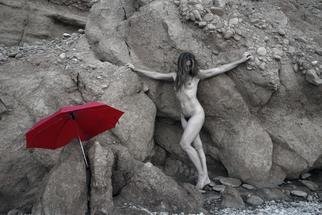 Manolis Tsantakis: 'Girl with a red umbrella', 2006 Black and White Photograph, nudes. 