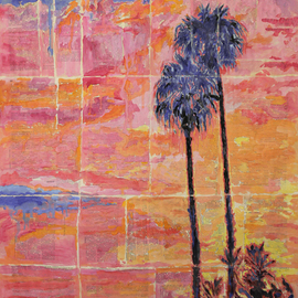 Marat Cherny: 'sunset and palm trees', 2018 Other Painting, Landscape. Artist Description: PaintingSize: 31. 5 H x 23. 6 W x 0. 1 inShips in a tube Painting: Gouache, Watercolor and Paper on Paper and Other.Painting gouache and watercolour on glued together book pages. ...