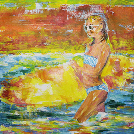 Marat Cherny: 'sunset and surfing', 2018 Acrylic Painting, Sea Life. Artist Description:  The painting is painted with acrylic and tinting paste. ...