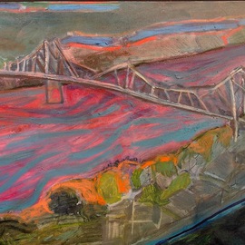 Marc Awodey: 'bridge in iowa', 2005 Other Painting, Abstract Landscape. Artist Description:  this painting is available through salt meadow gallery, cape cod MA. contact artist for details. ...