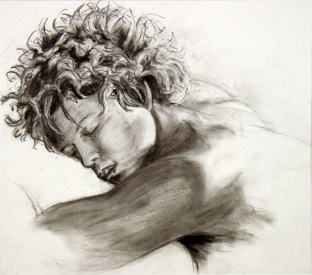 Artist Quinn Peterson. 'Sleepin Nancy' Artwork Image, Created in 2000, Original Drawing Charcoal. #art #artist