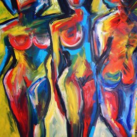 Marcia Pinho: 'Three Women', 2005 Oil Painting, Abstract Figurative. Artist Description:    Expressionism, figurative, painting, acrylic and ink, canvas                                               ...