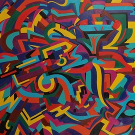 Marcos Silvio: 'urban prism', 2013 Oil Painting, Abstract. Artist Description: This artwork has a focus on urban art with its colors and shapes. ...