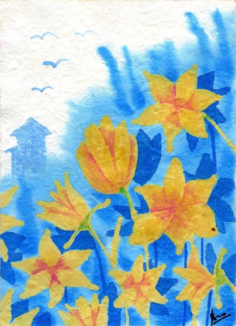 Artist Setyo Mardiyantoro. 'Yellow Flowers 1' Artwork Image, Created in 2011, Original Drawing Other. #art #artist
