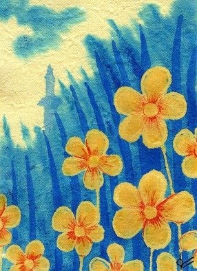 Setyo Mardiyantoro: 'yellow flowers 2', 2011 Other Drawing, Floral.           drawing on paper mounted on cartonplum          ...