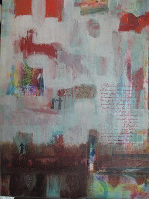 Margaret Thompson: 'Figures in a Landscape', 2011 Acrylic Painting, Abstract Landscape.  Acrylic, mixed media and collage on board ...