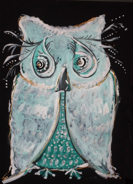 Devdariani Mariam  'Green Owl', created in 2013, Original Painting Other.
