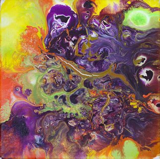 C. Mari Pack: 'Energy and Movement', 2014 Acrylic Painting, Abstract.  One of a kind original poured abstract acrylic painting on a canvas surface, using: Yellow, Orange, Green, and Purple. All materials used are archival. energy, fluid, bold, spiritual....