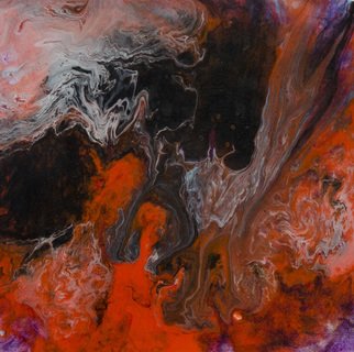 C. Mari Pack: 'Eruption Implosion', 2015 Acrylic Painting, Abstract.     Original poured acrylic painting. Vibrant oranges with contrasting black and white. It is inspired by science.  All materials used are archival.    ...