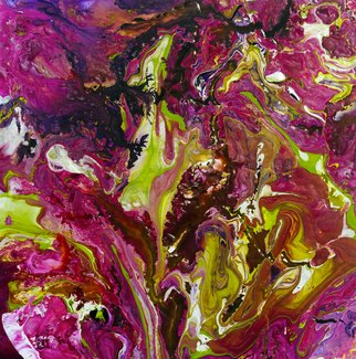 C. Mari Pack: 'Once Upon a Dream', 2014 Acrylic Painting, Abstract.      One of a kind original poured acrylic abstract painting on a canvas panel surface, using: Magenta, Lime Green and Titanium White.  All materials used are archival. Abstract, energy, fluid, pouring, movement, spiritual          ...
