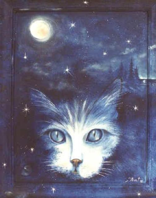 Artist Marilyn Itrat. 'El Gato En La Noche' Artwork Image, Created in 2002, Original Painting Acrylic. #art #artist