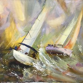 Marina Berezina: 'regatta', 2019 Oil Painting, Sea Life. Artist Description: Regatta...
