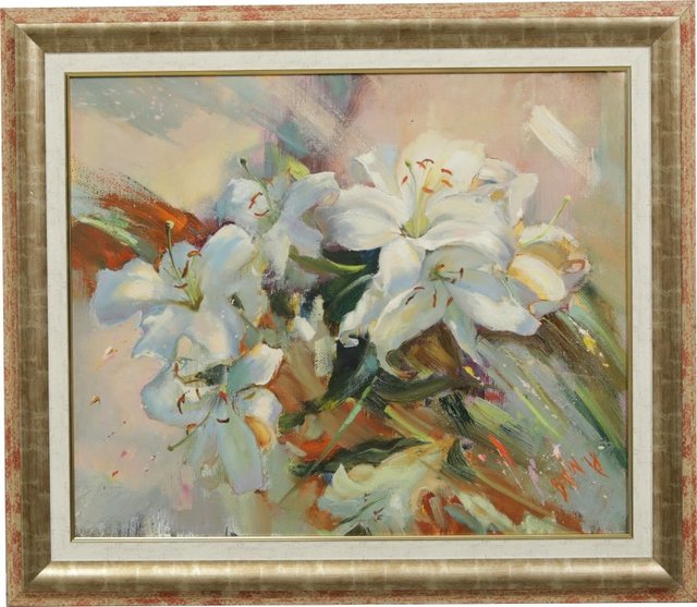Artist Marina Berezina. 'White Lilies' Artwork Image, Created in 2018, Original Painting Oil. #art #artist
