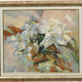 Marina Berezina: 'white lilies', 2018 Oil Painting, Floral. Artist Description: Magic is a belief in yourself. And when you succeed, everything else succeeds. ...