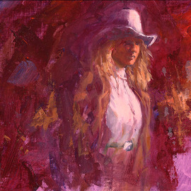 Donny Marincic: 'Lady in Red', 2022 Oil Painting, Country. Artist Description: Cowgirl Dressed in Red.  ...