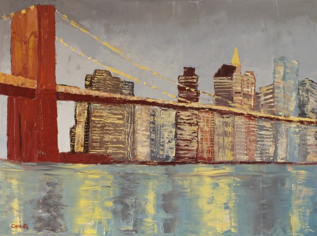 Marino Chanlatte  'Brooklyn Bridge Lights', created in 2016, Original Pastel Oil.
