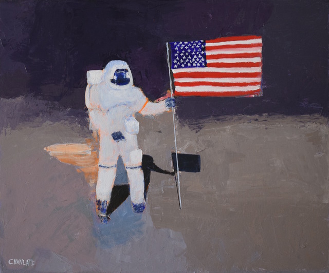 Artist Marino Chanlatte. 'Flag On The Moon' Artwork Image, Created in 2016, Original Pastel Oil. #art #artist