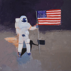 Marino Chanlatte: 'Flag on the Moon', 2016 Acrylic Painting, Space. Artist Description:  Lets celebrate this Fourth of July with the greatness of the space conquer, this painting is part of the Space series. These series depict astronauts in the space and other spacescapes represented in an abstract style. In this painting the US flag stands out on the moon surface. ...