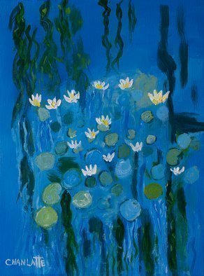 Marino Chanlatte: 'water lilies 12', 2017 Acrylic Painting, Abstract. I love to observe water lilies in the water and in the canvas, these are my water lilies.Edge of painting 1. 5 inches depth, painted to match with painting. Ready to hang.   flowers, water lilies, monet style, impressionism, blue, decor...