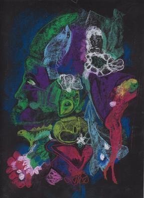 Mario Ortiz Martinez: 'green fish', 2019 Pastel, Abstract Figurative. ALL KIND OF ELEMENTS DECORATING THIS SUGGESTIVE PAGE OF ART. COLORFUL PASTEL ON STRATHMORE ARTAGAIN COAL BLACK PAPER. THE FEAST OF IMAGINATION, PURE PLEASURE TO MANIPULATE THIS EXPRESSIVE MEDIA.  A RICH COLLECTION SUITABLE TO DECORATE THAT SPECIAL SPACE OF YOUR ROOM. ...
