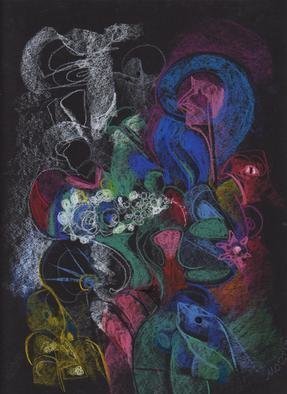 Mario Ortiz Martinez: 'lorelia', 2019 Pastel, Abstract Figurative. ALL KIND OF ELEMENTS DECORATING THIS SUGGESTIVE PAGE OF ART. COLORFUL PASTEL ON STRATHMORE ARTAGAIN COAL BLACK PAPER. THE FEAST OF IMAGINATION, PURE PLEASURE TO MANIPULATE THIS EXPRESSIVE MEDIA.  A RICH COLLECTION SUITABLE TO DECORATE THAT SPECIAL SPACE OF YOUR ROOM. ...