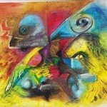 pastel collage with birds By Mario Ortiz Martinez